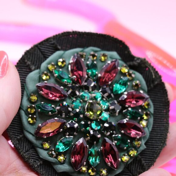 Prada Signed Made in Italy 3" Gem Covered Layered Fabric Brooch/Pin - Picture 2 of 4